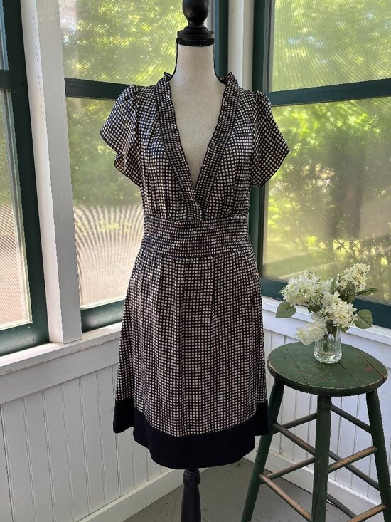 BCBGMaxAzria Dresses & Skirts - BCBG Max Azria Silk Gingham Dress | Black & Cream | Size S | Like New